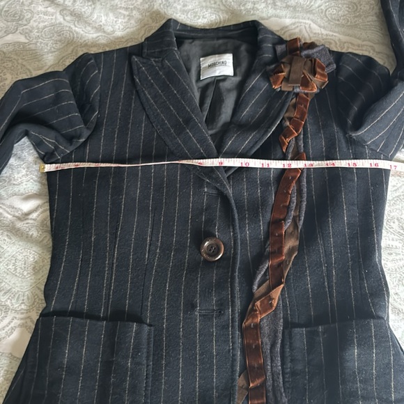 MOSCHINO BLACK BLAZER WITH BURG ANDY BROWN PINSTRIPE VELVET RIBBON BOW TRIM - Picture 14 of 16